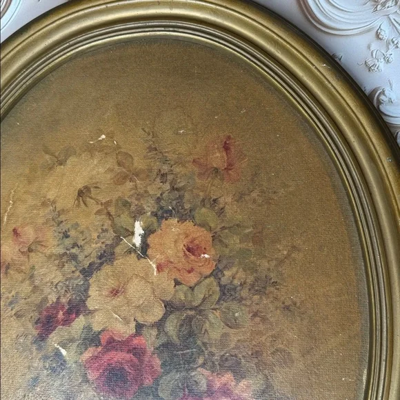 Vintage M. DeCamb Oval Frame Floral Flowers Print Picture By Borin Art Products - Picture 4 of 7